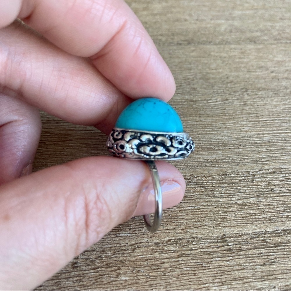 Turquoise stone statement silver ring - Picture 7 of 16
